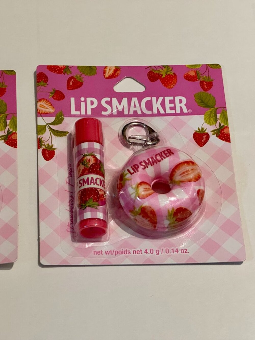 4 Pieces Lip Smacker Strawberry Lip Balms And Matching Keychain Charm
